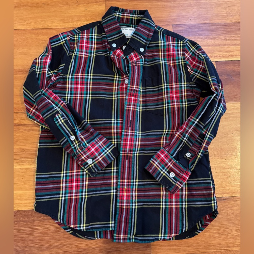 Boys Crewcuts black Plaid Button-Down Shirt size 4-5yr